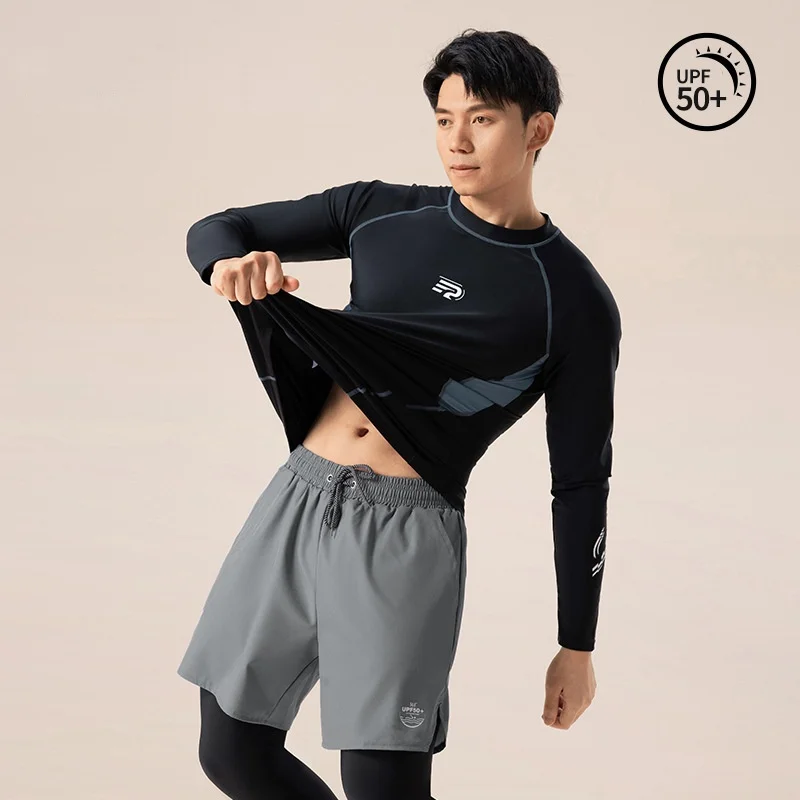 361Men 2Pcs Long Sleeve WaterProof Surfing Beach Rash Guard Sun Protection Professional Quick-Drying Bathing Swim Shirts+Pants