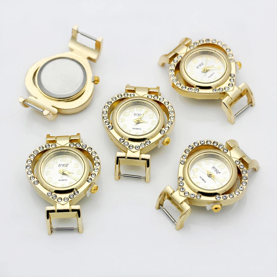 Shsby Diy Personality Gold Rhinestone Watch Header Loving Heart Watch Table Core Watchband Watch Accessories 10mm