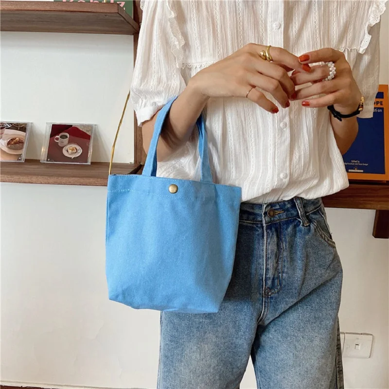 2023 New Portable Lunch Bag Solid Color Canvas Bag Picnic Food Bag Women Simple Small Tote Cosmetic Bag Shopping Lunch Bags