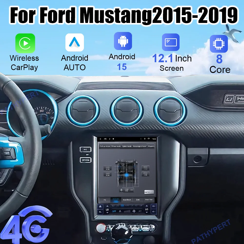 

12.1" For Ford Mustang 2015-2019 Car Multimedia Player Android 15 Radio Screen Wireless Carplay GPS Navigation 4G Head Unit BT