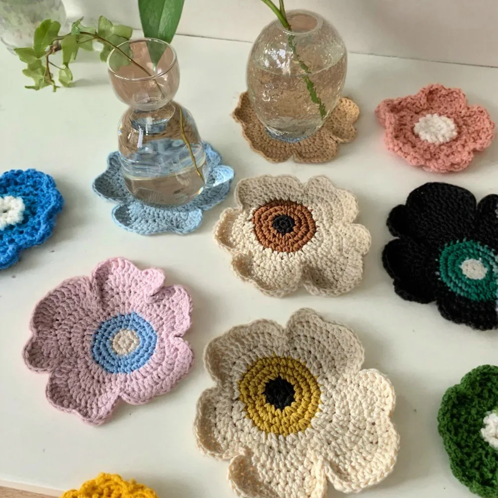Unique handcrafted crochet coasters, special irregular coffee mats, adorable decorative table mats 6PCS