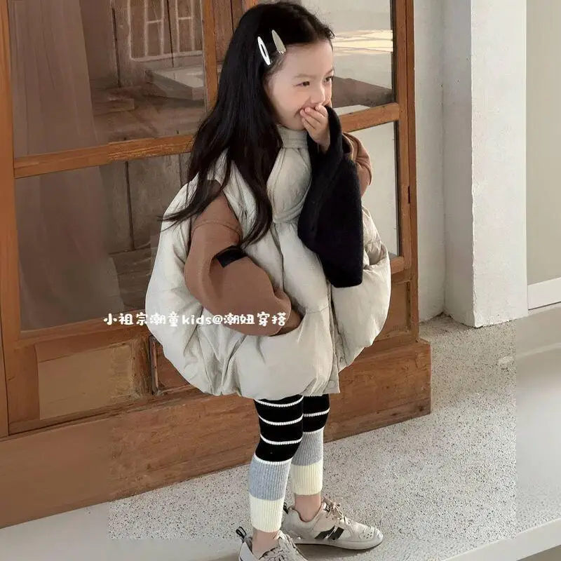 

Теплый жилет для девочек, осенне-зимний плотный однотонный жилет с круглым вырезом, топы без рукавов, удобная детская одежда для детей 4-8 лет