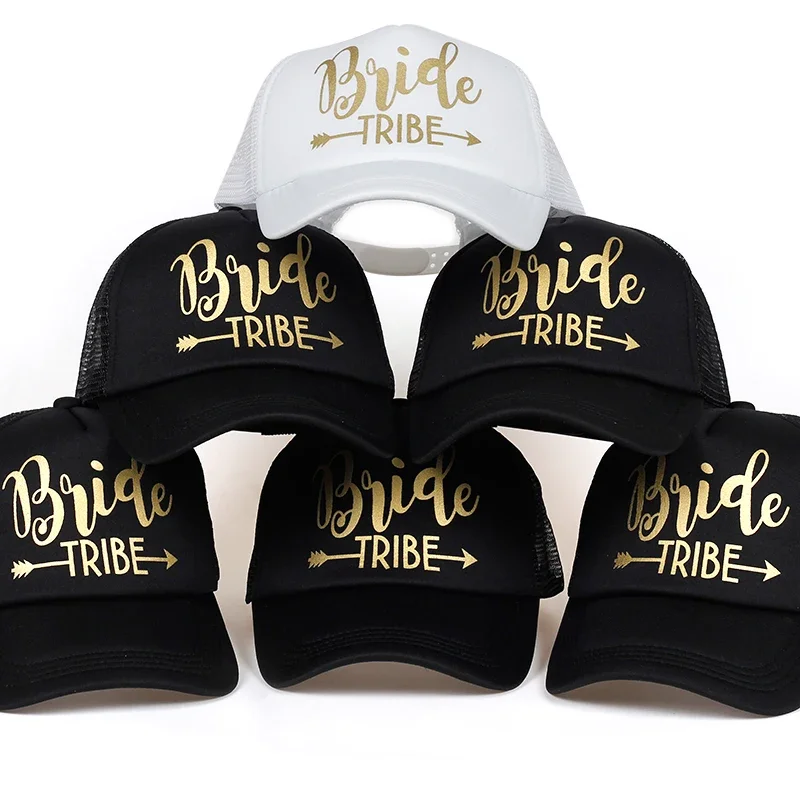 BRIDE TRIBE Trucker Hats Bachelorette Snapback Cap Neon Gold Letter Arrow Design Mesh Baseball Hat Caps  Hats for Women