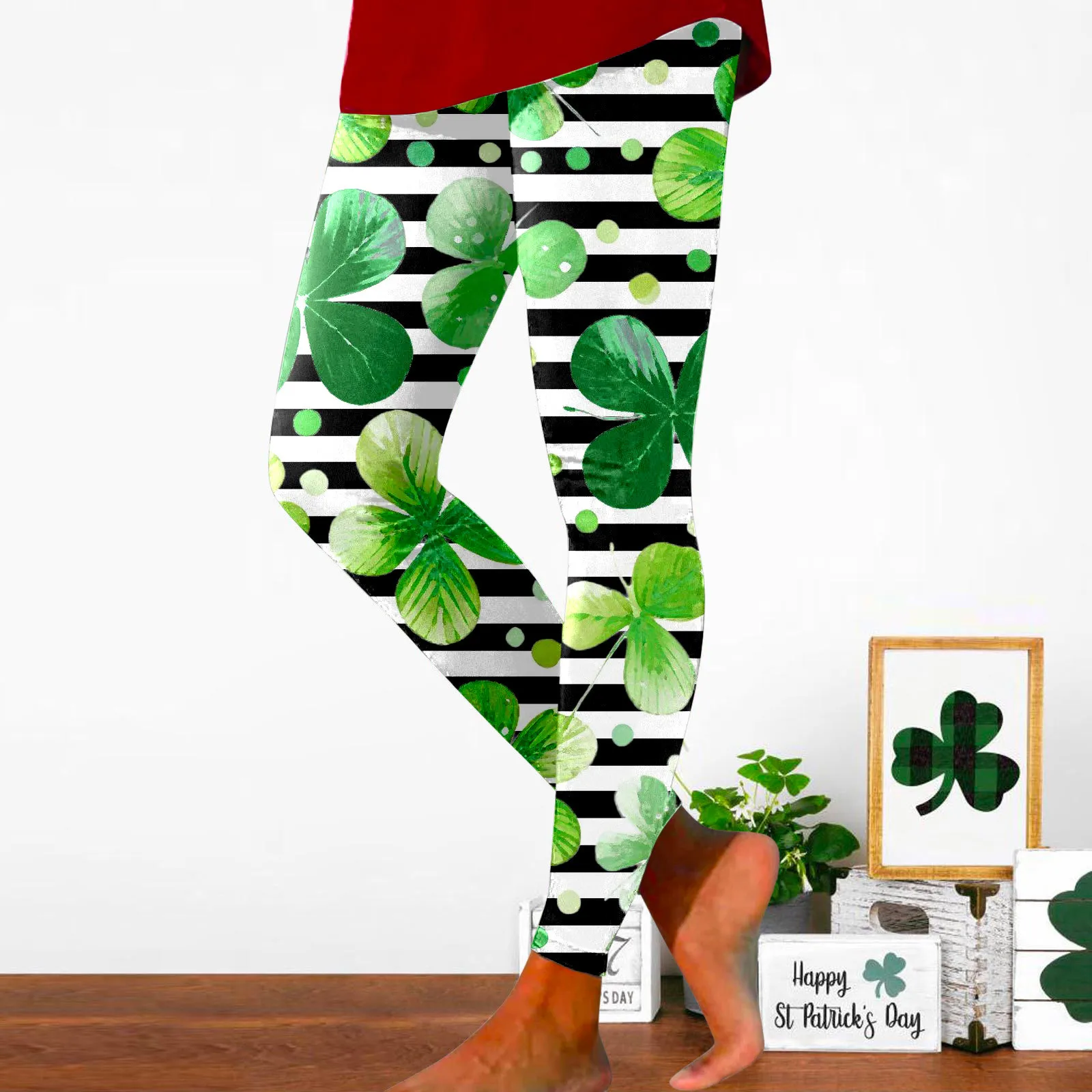 Stylish St Patricks Day Print Leggings Women Yoga Gym Workout Tights Pantalones High Waist Sexy Legging Pants Home Clothing