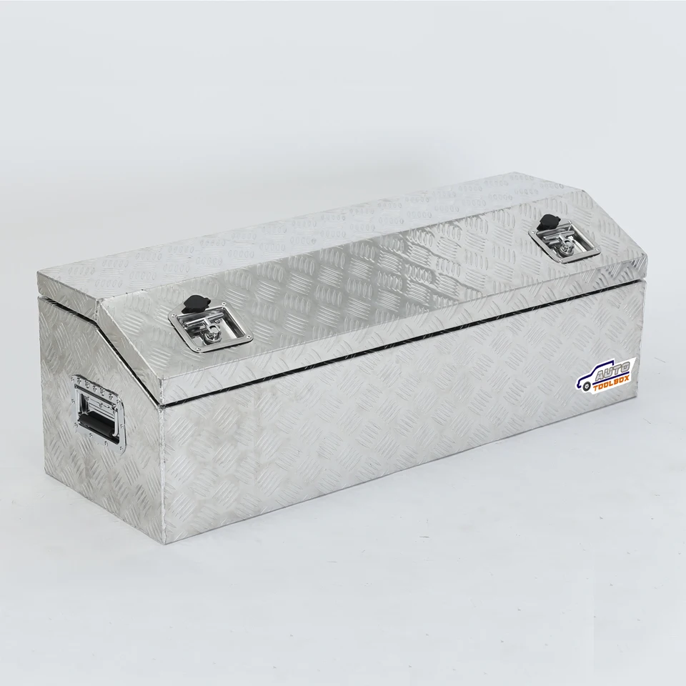 Aluminum Truck Tool Box, 1060# Aluminum Checker Plate, 1120x380x380mm, Waterproof Top Lid Toolbox for Trailer and Pickup Truck