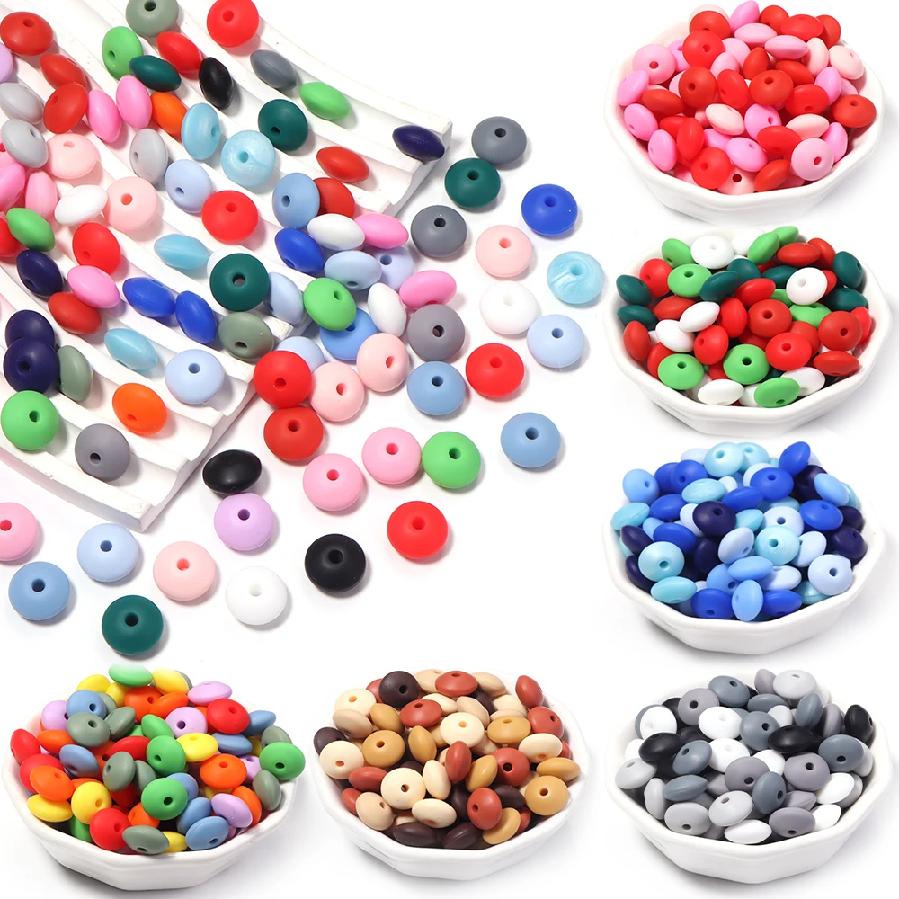 50-70pcs/lot 12mm Candy Color Silicone Abacus Beads Flat Loose Spacer Bead for DIY Bracelet Necklace Jewelry Making Supplies