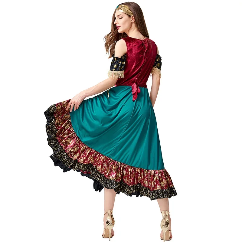 Flamenco Gypsy Dress Waltz Tango Dance Show Halloween Folk Fortune Teller Gypsy Costume Carnival Outfit For Adult Women Girl