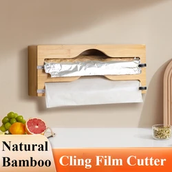 Bamboo Cling Film Cutter Tin Foil Plastic Wrap Cutter Multi-compartment Storage Box Kitchen Storage Accessories