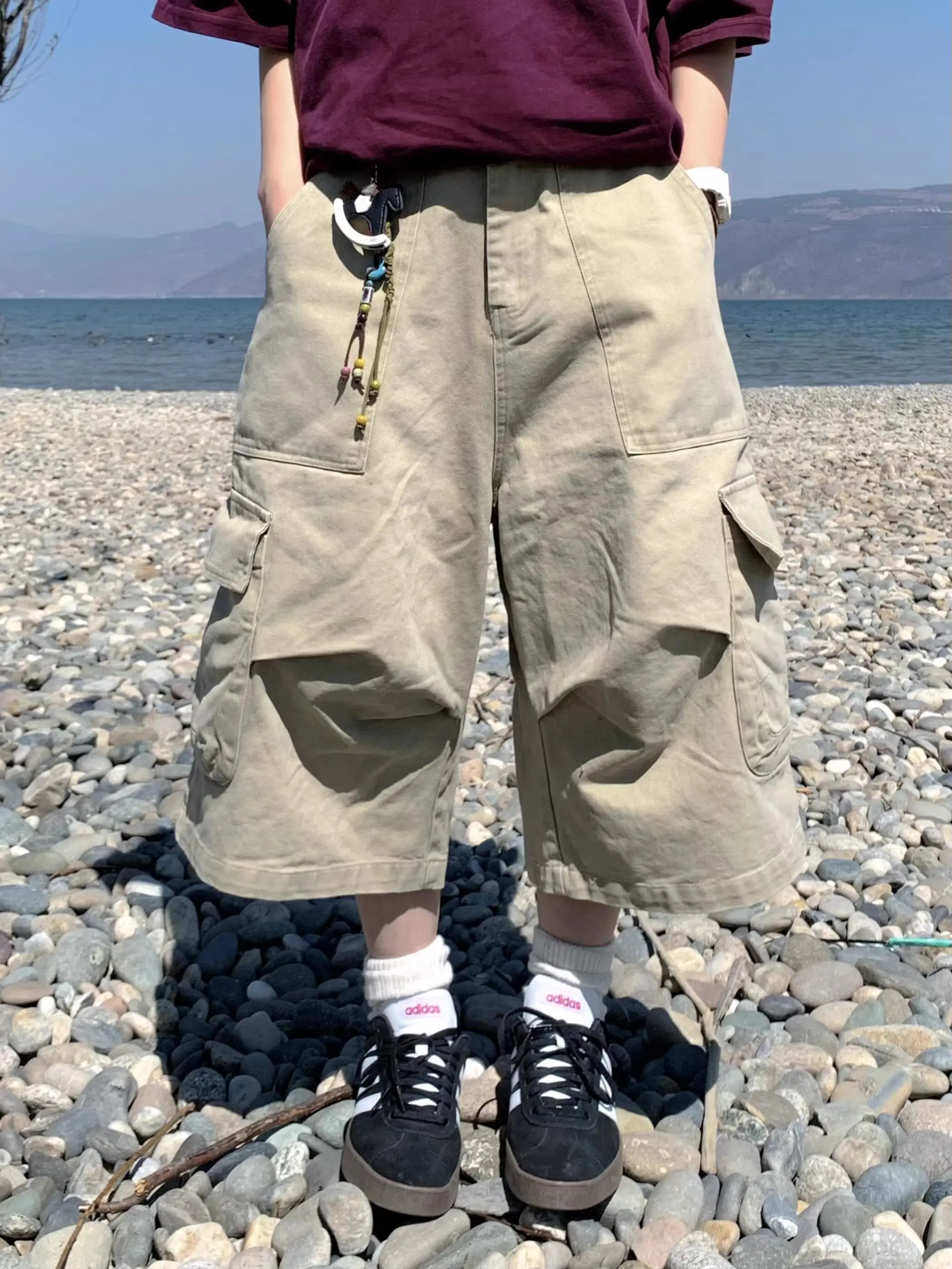 

Summer Trendy Brand Shorts Multiple Pockets Seven-Five Pants Men's American Street Loose Straight Leg Casual Workwear Women