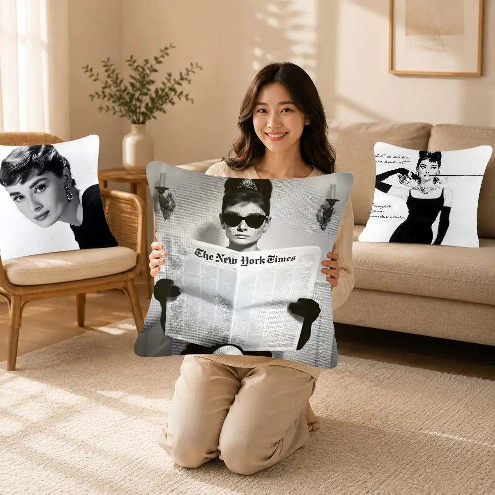 Celebrity Film Audrey Hepburn Cushion Cover Bedroom bed reading backrest cushion Festive plush holiday Soft plush throw