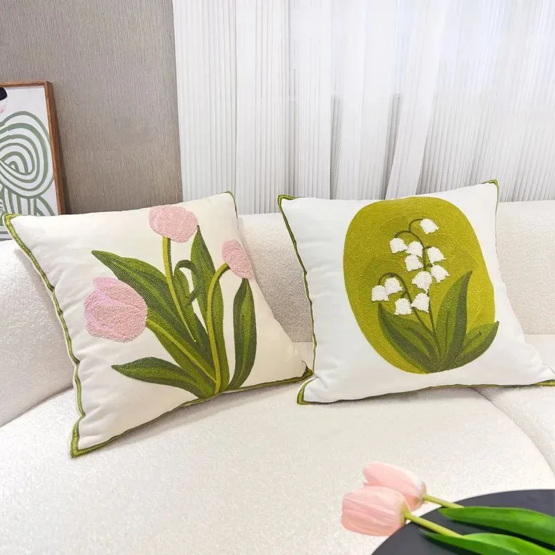 Embroidered Floral Cushion Cover 3D flower Pillow Tulip ins Lovely Cushion For Living Room Bedroom Sofa Home Decor Knit Pillows