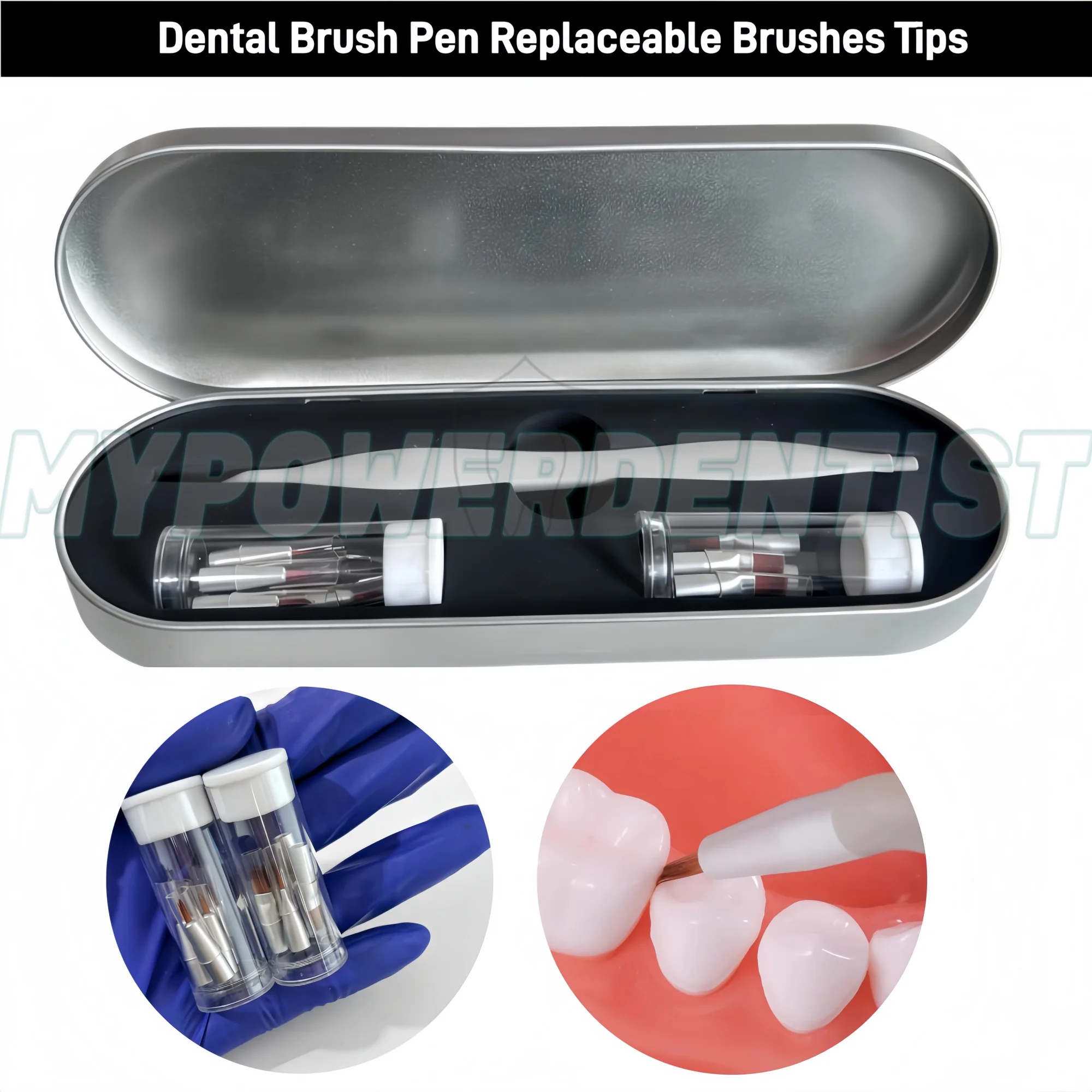 

Dental Resin Brush Pen Mini Micro Replaceable Brushes Head Straight/Curved Pen dental tool pen