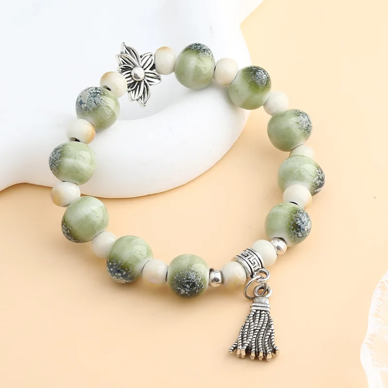 Jingdezhen Artisanal Ceramic Bead Bracelet | Handcrafted Minimalist East Asian Style Stackable Jewelry for Women