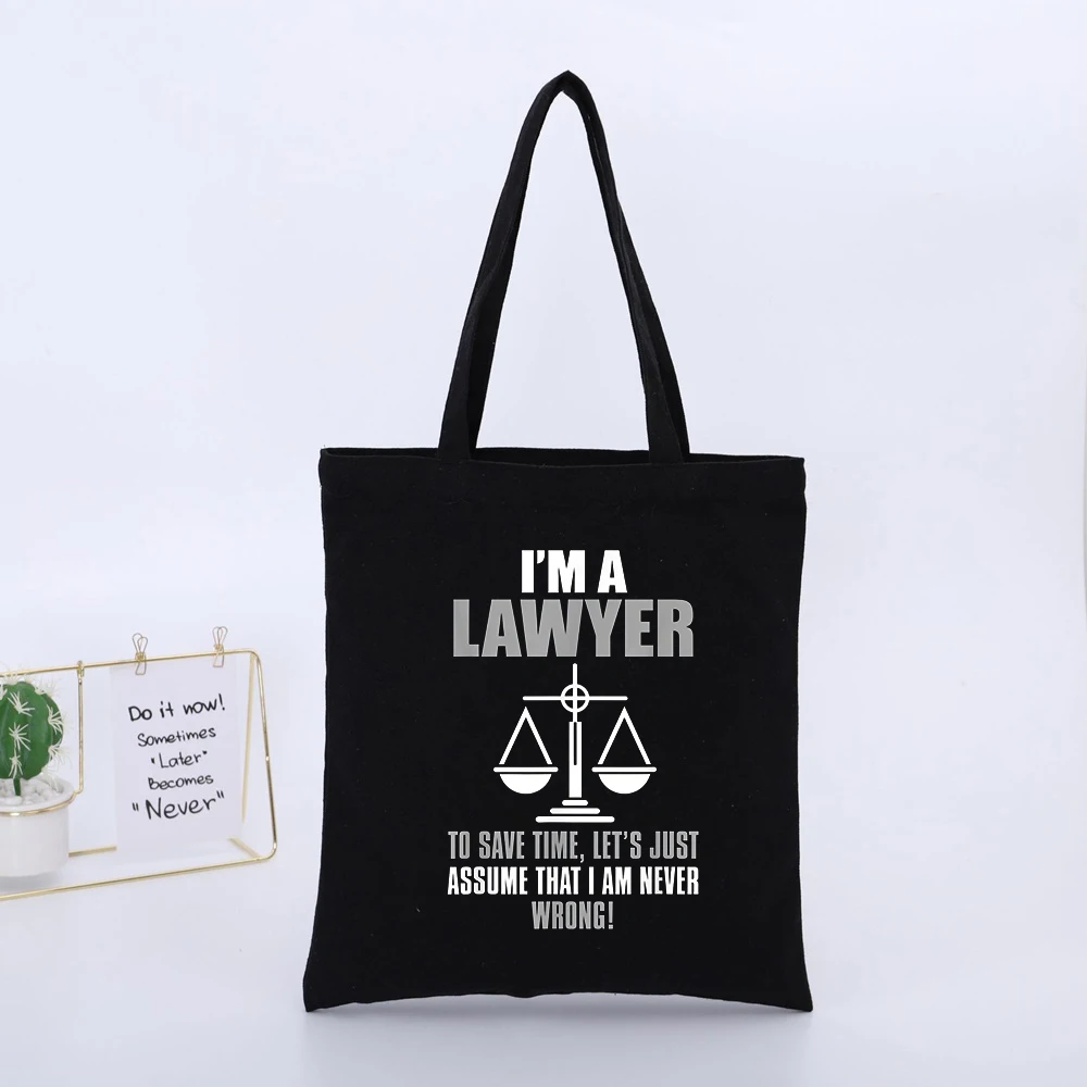 Lawyer's Slogan and Scale Graphic Canvas Tote Bag, Casual Style for Daily Use