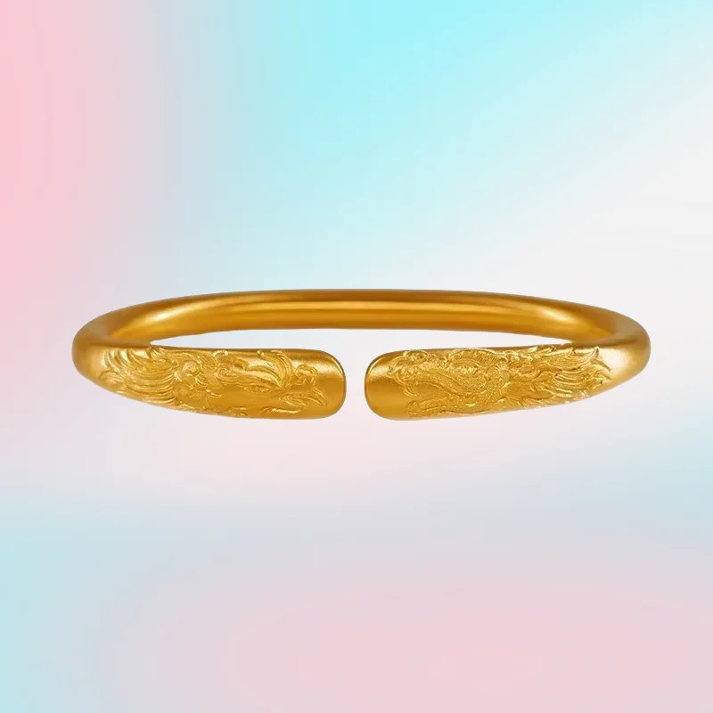 

new 9999 real gold 24K yellow gold Longyue Fengming Ancient Method Engraved Bracelet Longfeng Jixiang Ladies Bracelet