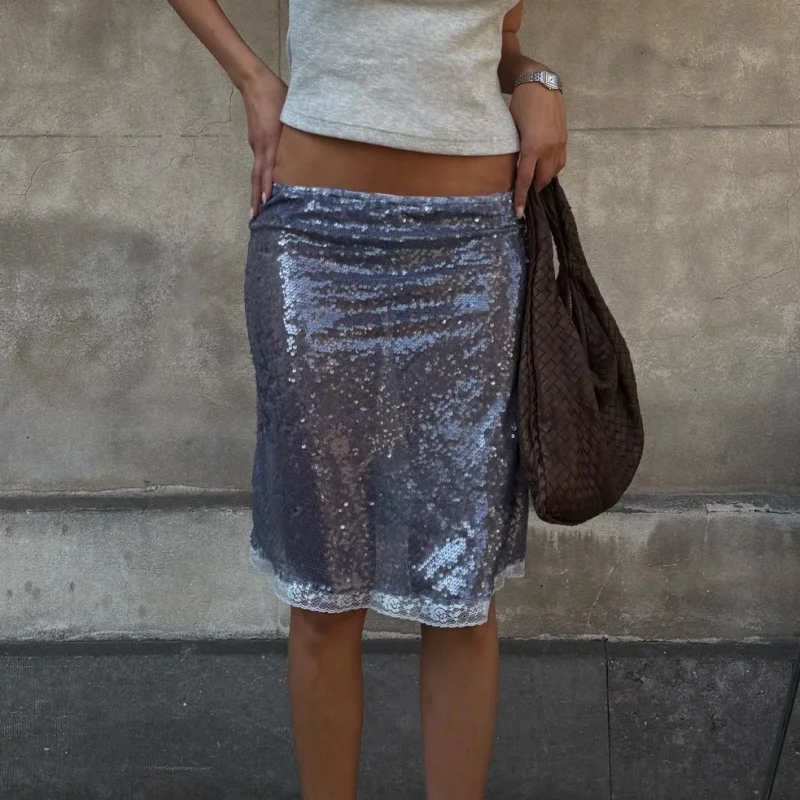 Femmes paillettes à pois jupe transparente maille Sexy voir à travers les jupes mi-longues été plage couvrir jupes
