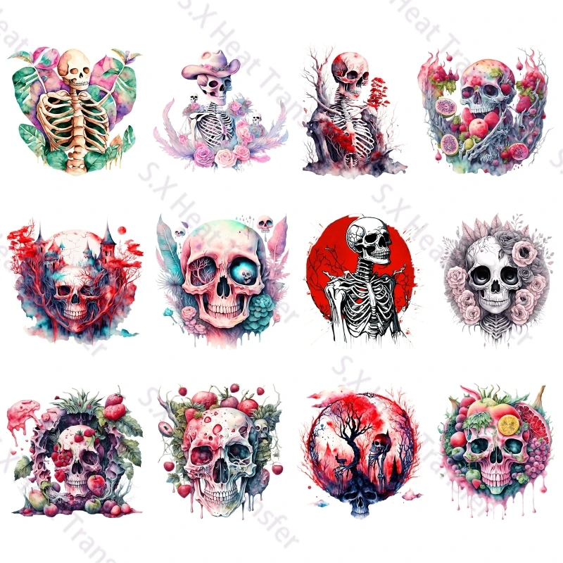 25cm Fun skull Design Pink guava skeleton Personalized DIY T-shirt customization Stickers Heat Transfer Ironing Patch Washable