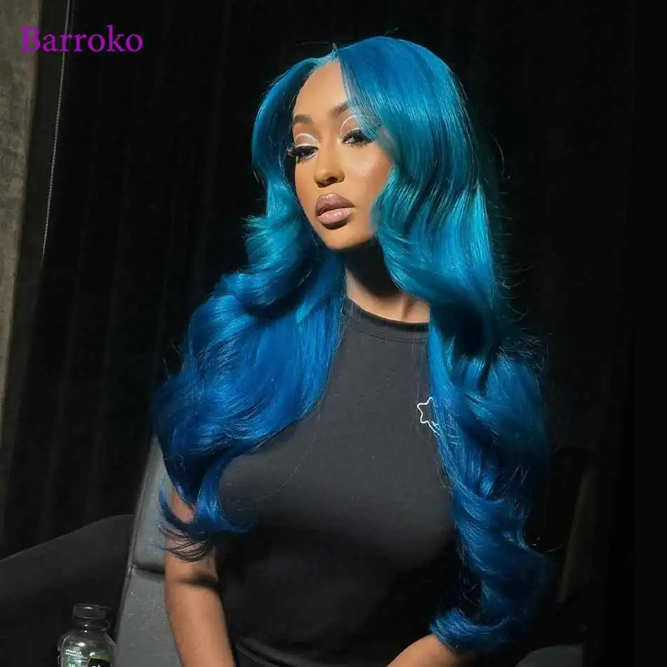 Blauw Gekleurde Pruik Cosplay Body Wave 13x6 13x4 Lace Front Menselijk Haar Pruiken Voor Vrouwen Remy menselijk Haar Braziliaanse Transparant Kant Pruik