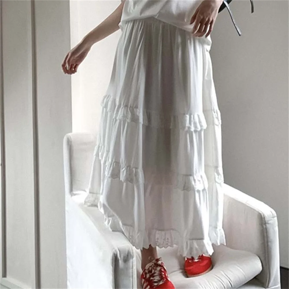 

PLAMTEE White Cake Skirts Women Summer Lace Elegant Sweet Girls 2023 New Casual Office Lady All Match Loose Streetwear OL