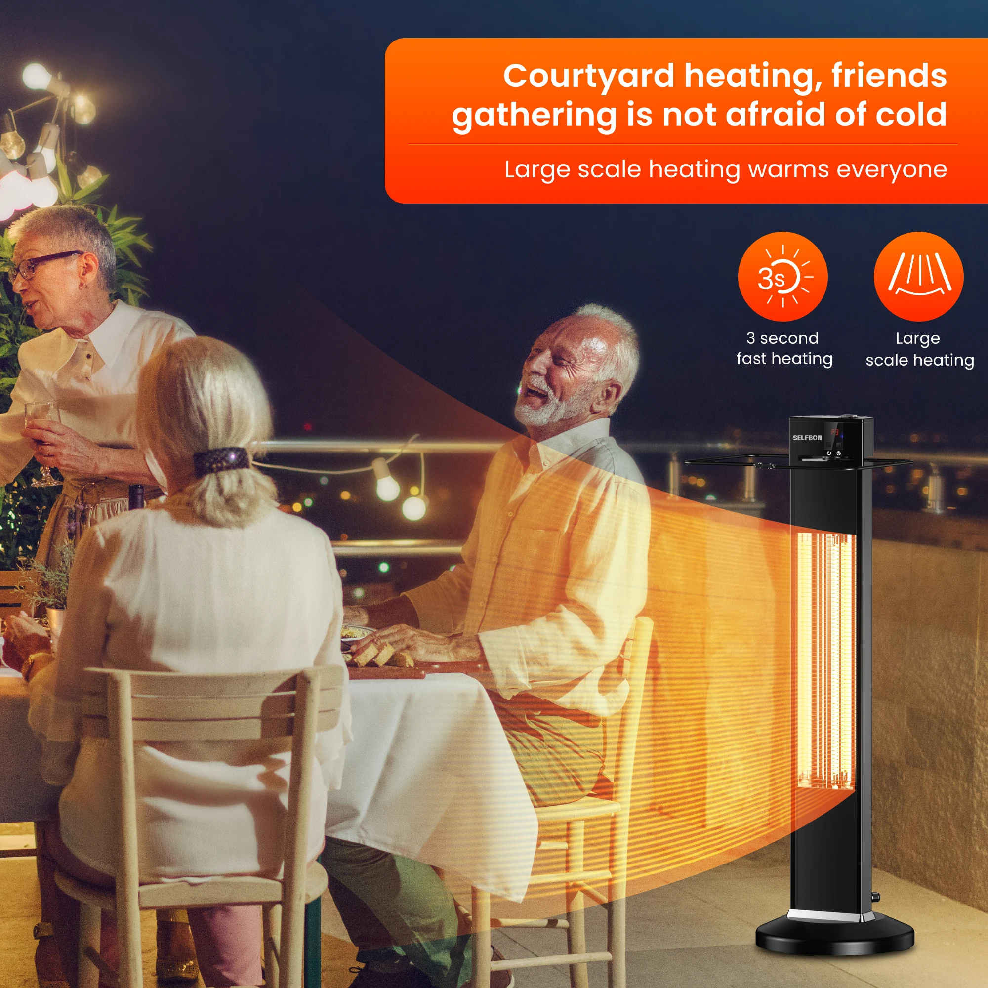 Pemanas Patio Listrik Tabung Serat Karbon Tahan Air dengan Remote Control untuk Rumah Tangga dan Garasi Dikirim dari AS