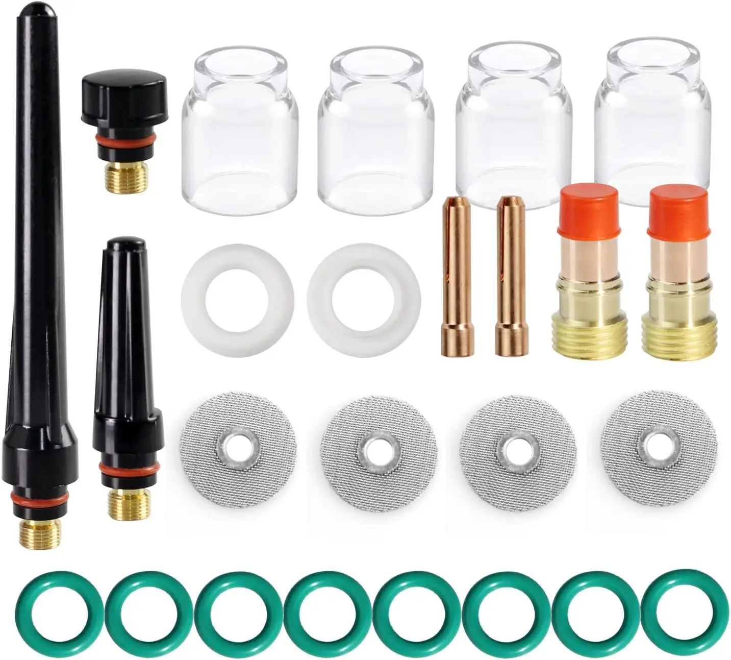 25Pcs TIG Stubby Gas Lens Kit #12 Cup Nozzle Set for DB SR WP-17/WP-18/WP-26 TIG Welding Torch, 3/32" Collet Body Accessories