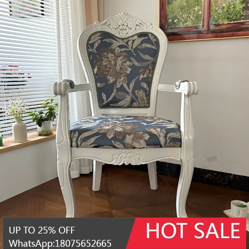 MJY European Style Solid Wood White American Style Backrest Hall Tea House Club Reception Table and Chairs