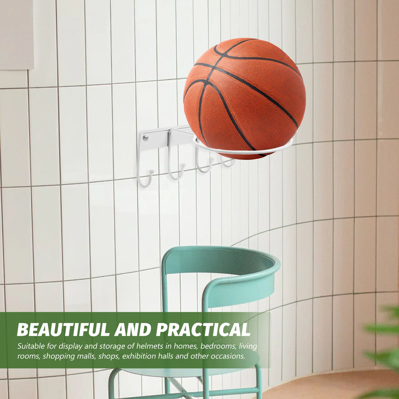 농구 스토리지 랙 3 후크 금속 선반 튼튼한 디스플레이 스탠드 농구 축구 홀더 벽 마운트 스포츠