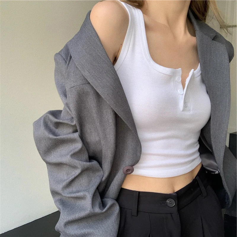 White Sports  Strap Vest 2026 Summer Inner And Outer Wear Trend Beautiful Back Short Women's Base Shirt Female