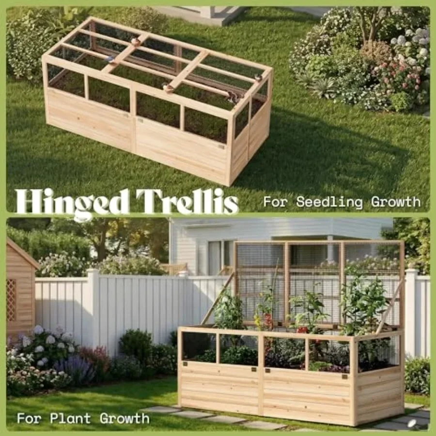 Raised Garden Bed with Fencing and Trellis, 18