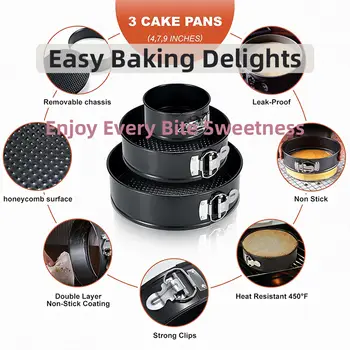 4/7/9吋碳鋼蛋糕模具,帶鎖扣,不沾蛋糕模具,底部可拆卸,適用於蛋糕、布朗尼、起司蛋糕等烘焙。 10 最佳銷售 蛋糕棒棒糖 - №10