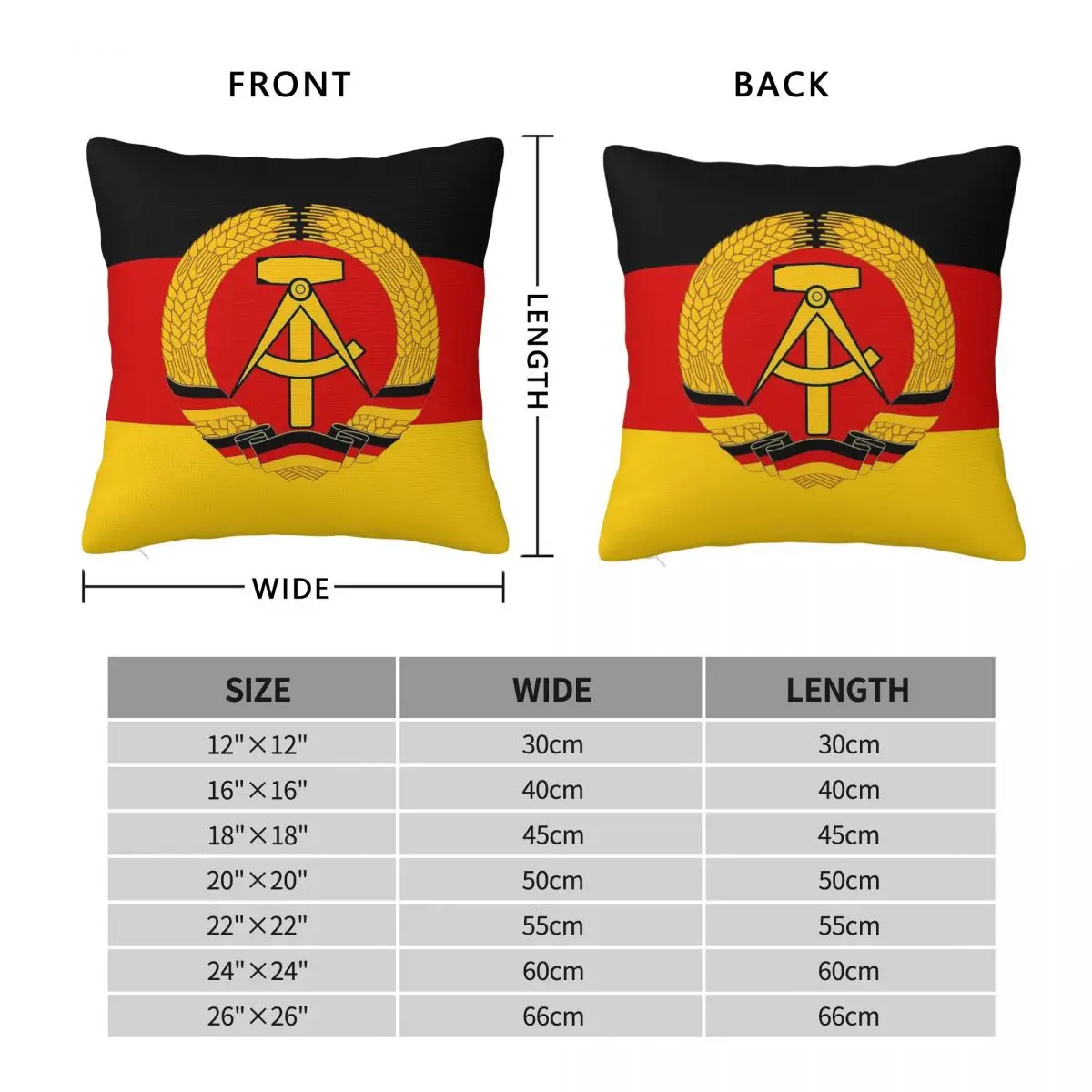 Ddr Flag East Germany Square Pillowcase Polyester Linen Velvet Creative Zip Decorative Bed Cushion Cover