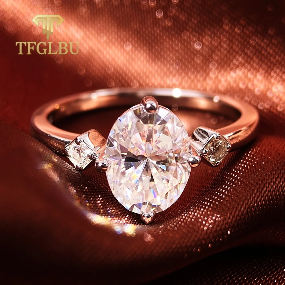 TFGLBU 2CT Oval Cut Moissanite Diamond Ring for Women S925 Sterling Silver D Color VVS1 Rings Wedding Band Fine Jewely Gifts