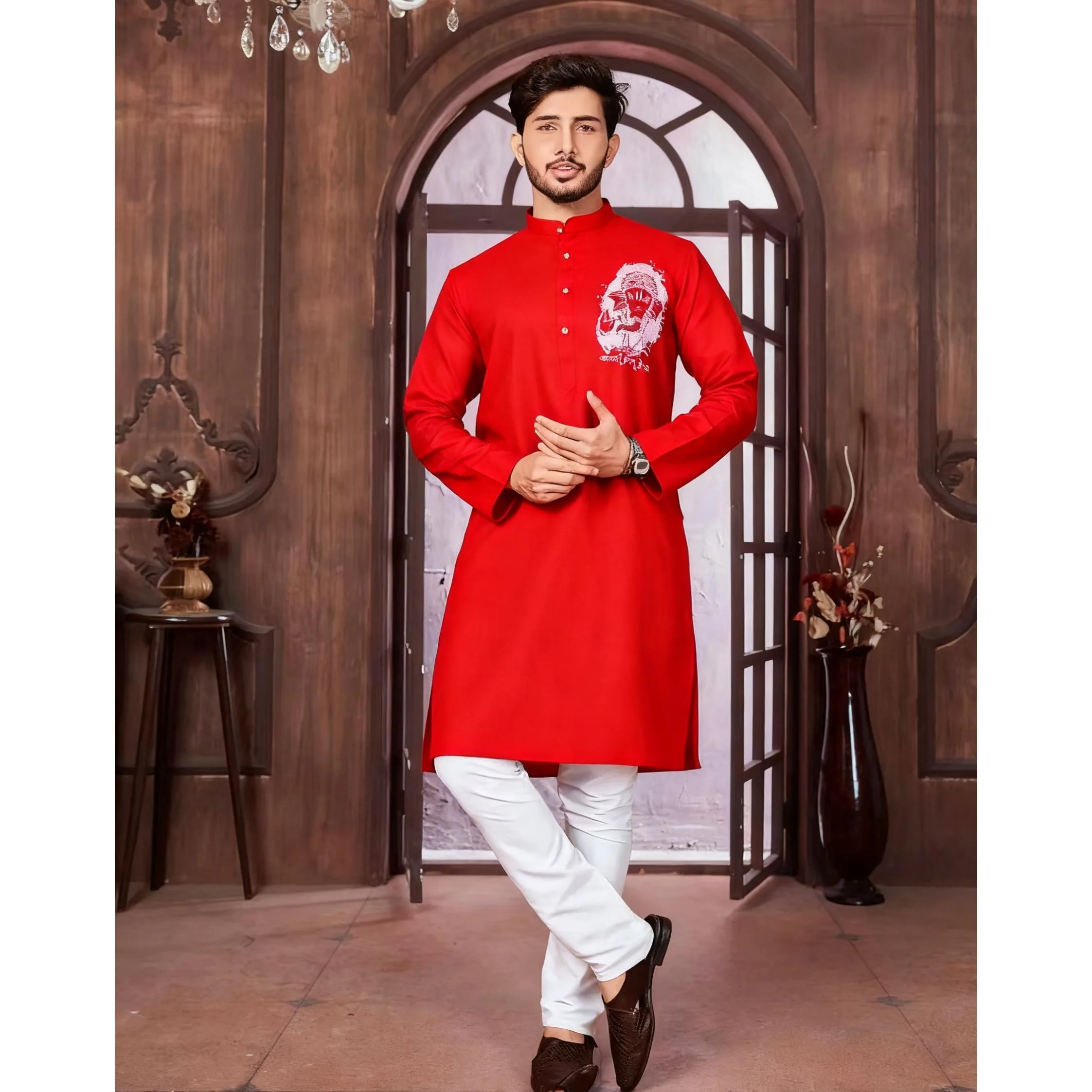 قمصان رجالية إسلامية على الطراز العرقي على الطراز الوطني بياقة واقفة قمصان غير رسمية ضيقة غير منتظمة بحاشية للرجال المغرب دبي #1