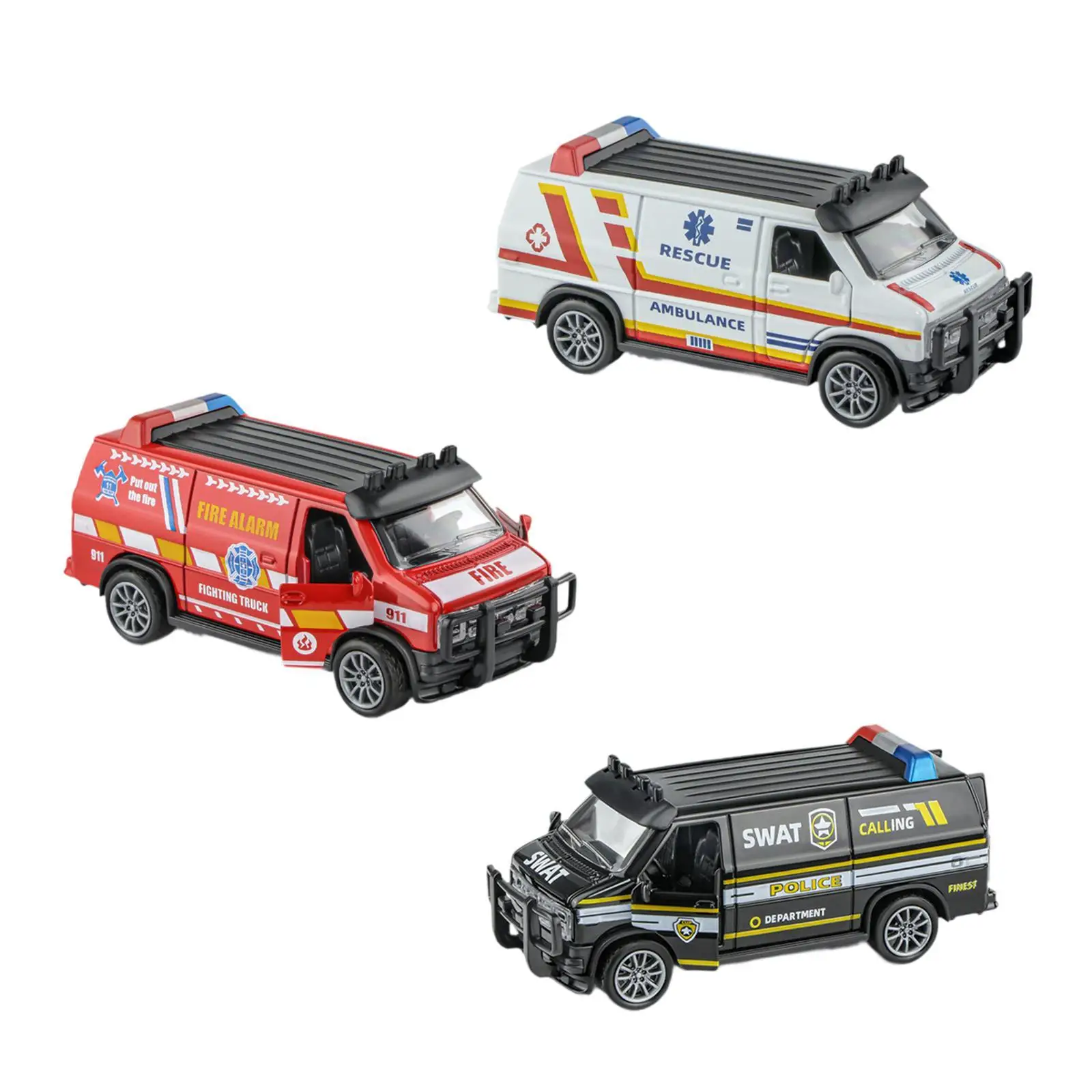 Modelo de vehículo de ambulancia para adultos, adolescentes, niños y niñas, Decoración de mesa de aleación detallada, coche de policía extraíble, 1/32