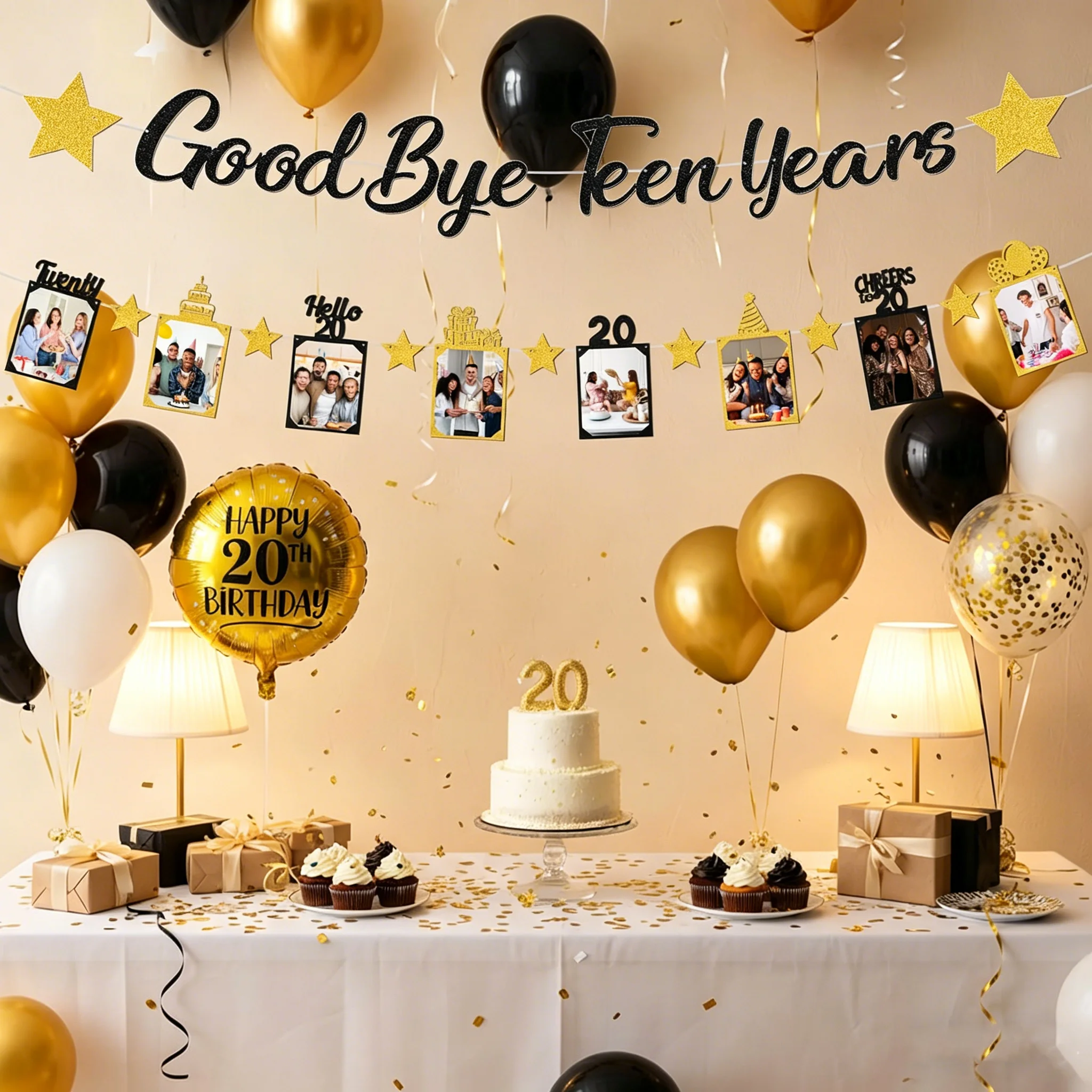ブラックゴールドグリッター「Goodbye Teen Yea - Party Banner Gold のレビューと価格