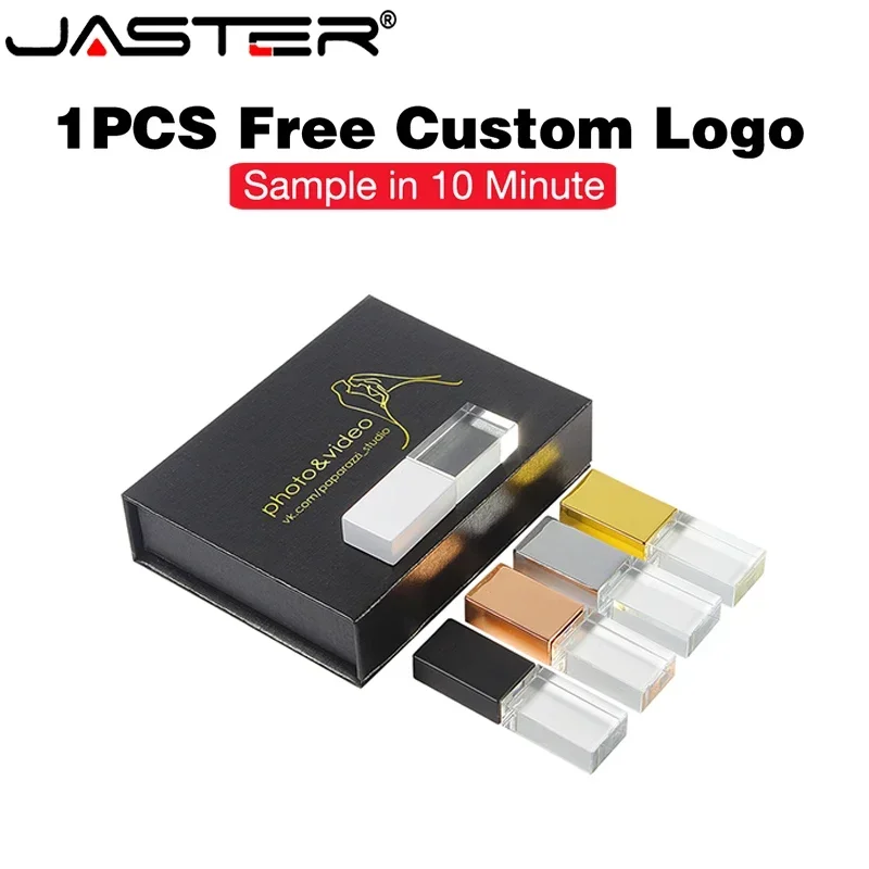 

JASTER Crystal USB 3.0 Flash Drives 128GB Free Custom Logo Memory Stick 64GB 3D Laser Engraving Pen Drive 32GB Mini Wedding Gift