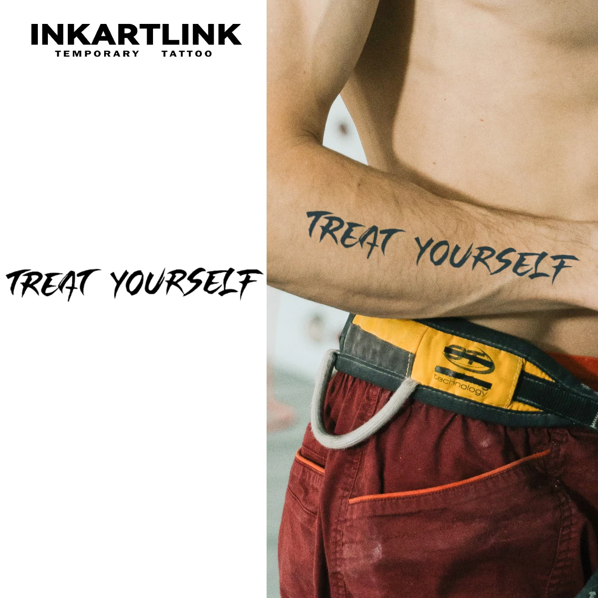 INKARTLINK Herbal Custom Bold Text Treat Yourself Temp Tattoo Sticker for Self-Care Moments, Daily Affirmations & Casual Wear.