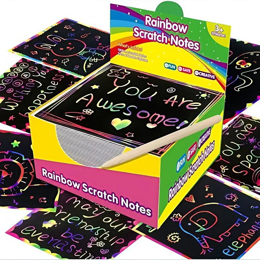 

Rainbow Scratch Paper Art Crafts Kit ,Mini Notes Stocking Stuffers for Kids Gifts Age 4-10, Birthday Party Toys Classroom Prizes