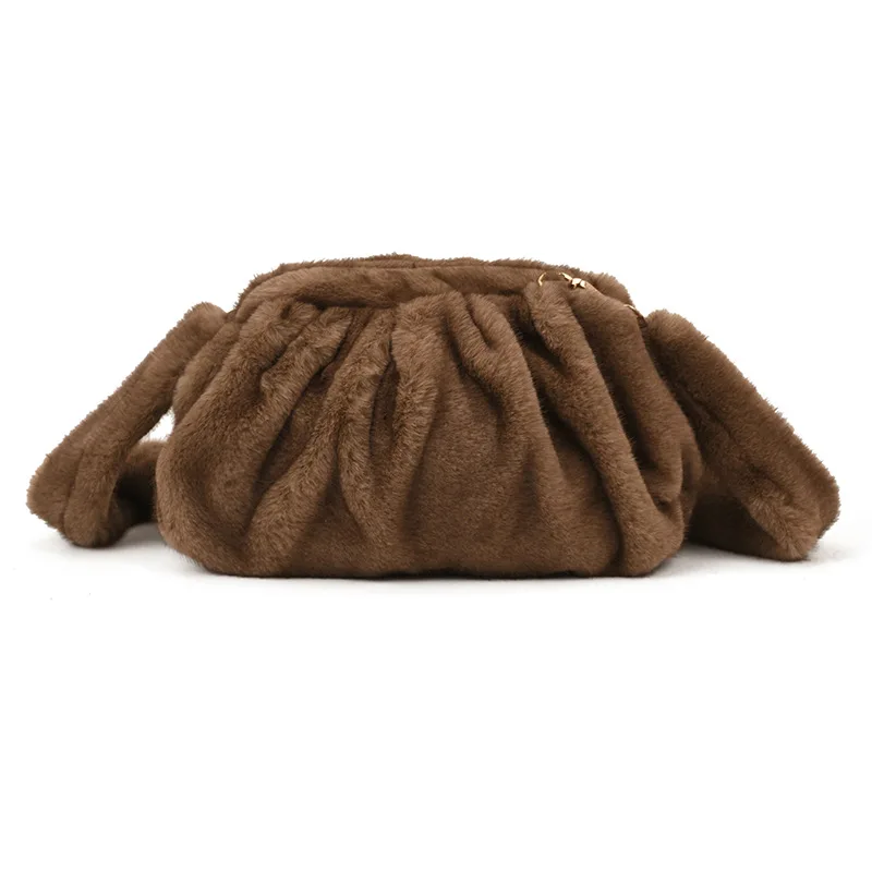 

2025 Fall Winter New Faux Mink Fur Cloud Bag Women's Pleated Fluffy Handbag Elegant High-End Shoulder Crossbody Bag