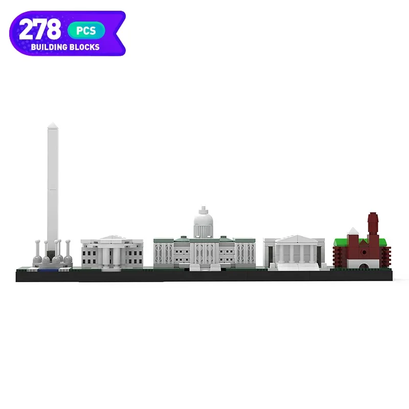 Moc City Washington Skyline Architecture Street View Building Blocks Modern House Scene Series Model Friends Toys Children Gifts