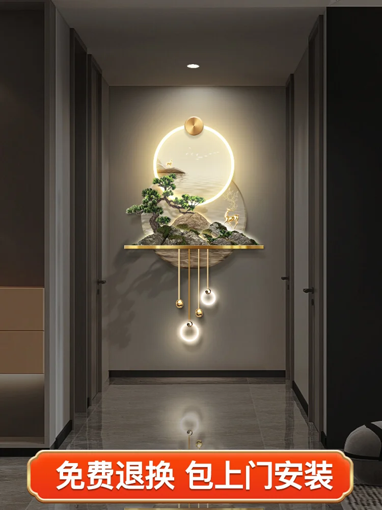 

Illuminated decorative painting at the entrance, light luxury, three-dimensional relief, corridor end, LED wall lamp painting