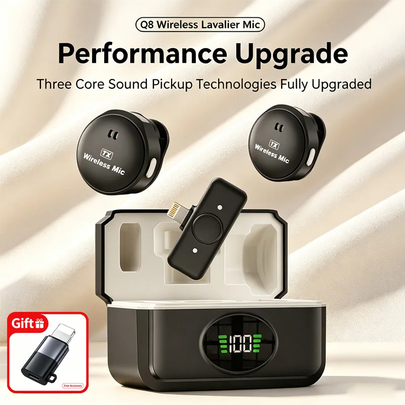 2.4G Wireless Lavalier Microphone Double Noise Reduction HiFi Sound Quality 1 to 2 Mini Mic For Video Recording Live Streaming