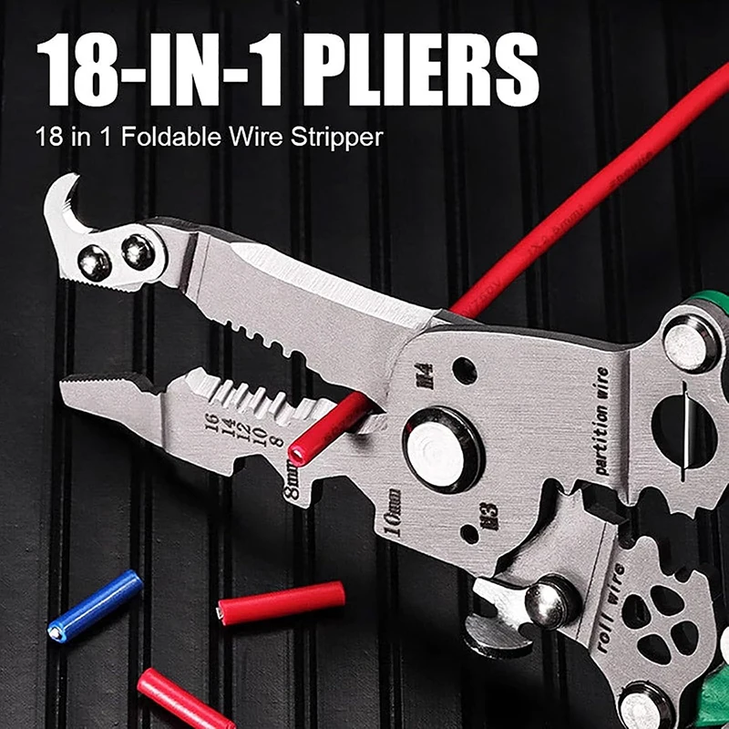 18 In 1 Foldable Wire Stripper Crimper Cable Cutter Pliers Upgraded Multifunctional For Wire Stripping Shearing Cutting Tools