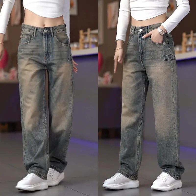 

Retro 2025 Men's Denim Pants Loose Wide Leg Casual American Sle Cotton Long Trousers Faionable Urban Multi-ket Jeans