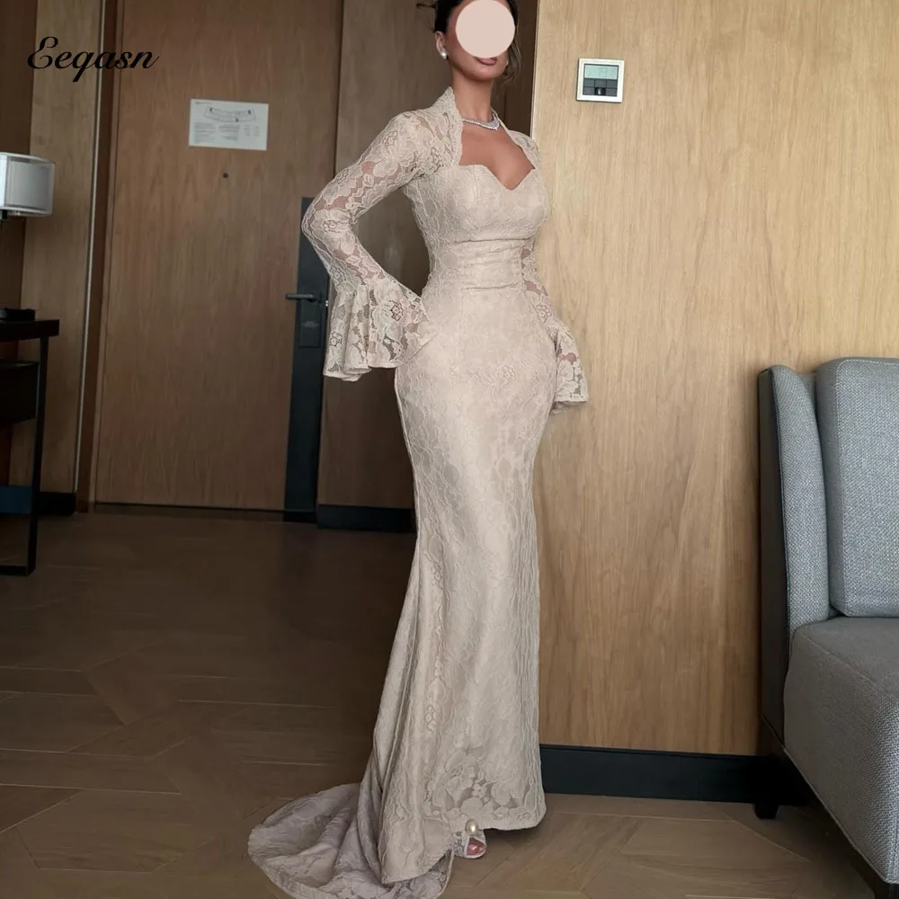 Eeqasn Luxuriöse Spitzen-Partykleider für besondere Anlässe, Meerjungfrau-Hochzeitskleidung, lange Ärmel, Vestidos De Fiesta, individuell gestaltet