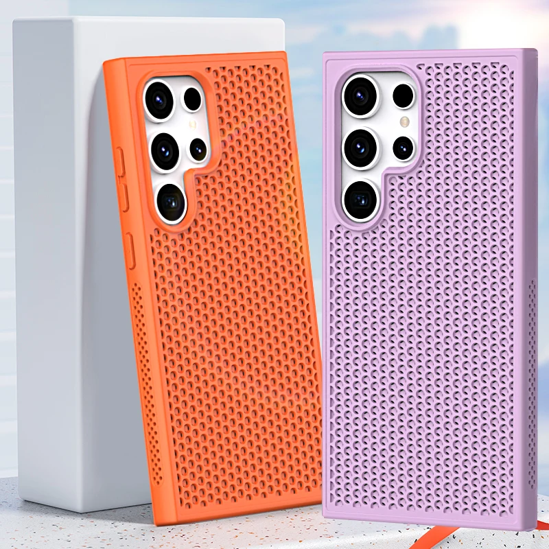 כיסוי קירור מפואר למכשיר S25 Ultra עבור Samsung S24 S23 FE PLUS S22, כיסוי קשה עם רשת נושמת לגב המכשיר