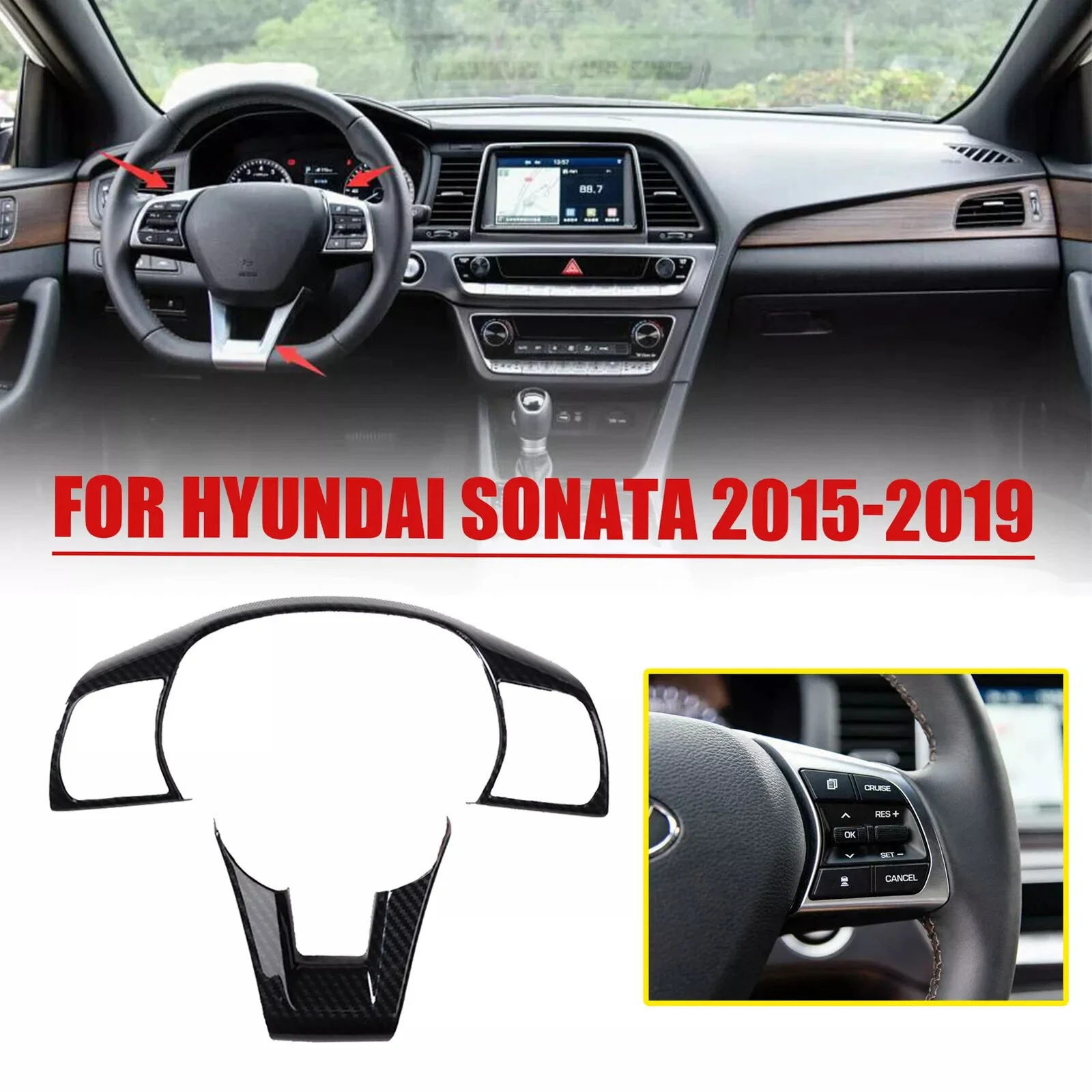 

Для Hyundai Sonata 2015-2019 ABS стиль углеродного волокна внутренняя наклейка салон автомобиля крышка рулевого колеса отделка рамка украшение авто