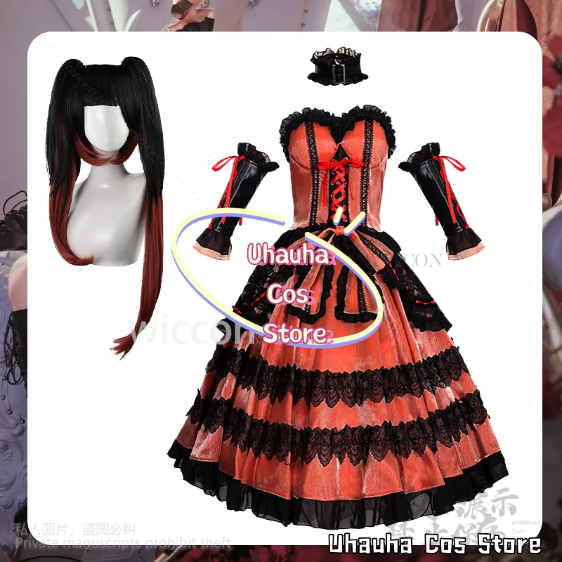 توكيساكي كورومي تاريخ لايف تأثيري أنيمي القوطية الأحمر الأسود المخملية كعكة فستان لوليتا شعر مستعار جيراي كي الفتيات كوس هالوين مخصصة