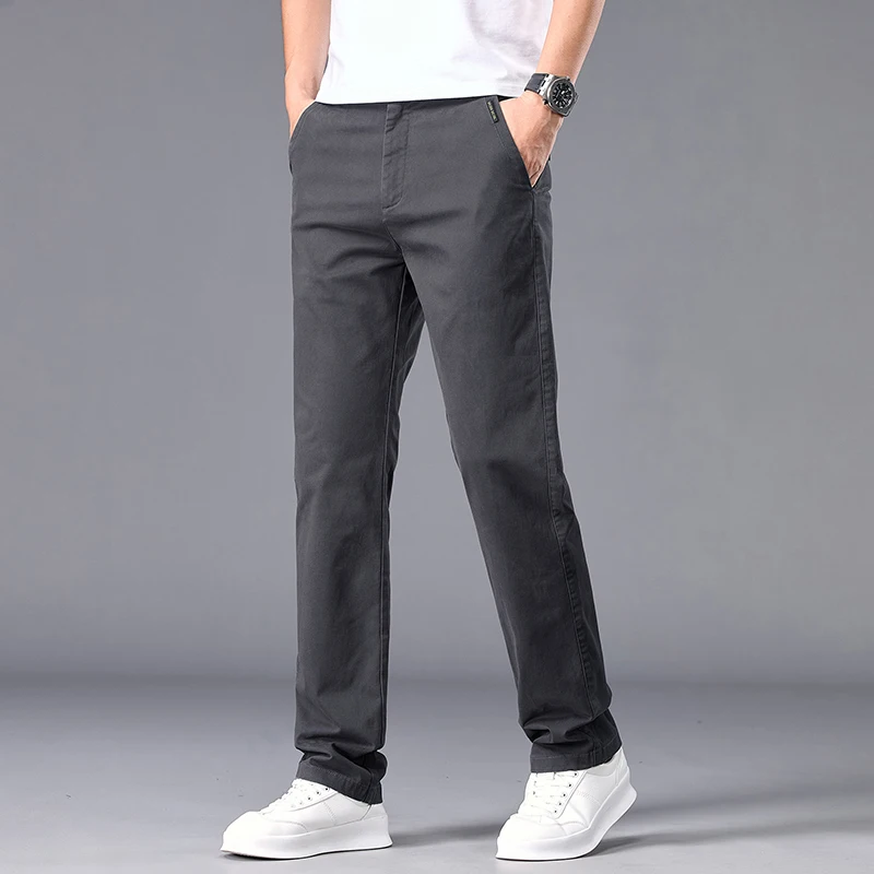 Pantaloni casual da lavoro in seta di ghiaccio dritto da uomo primavera estate pantaloni moda sottili e traspiranti pantaloni classici da uomo di lusso