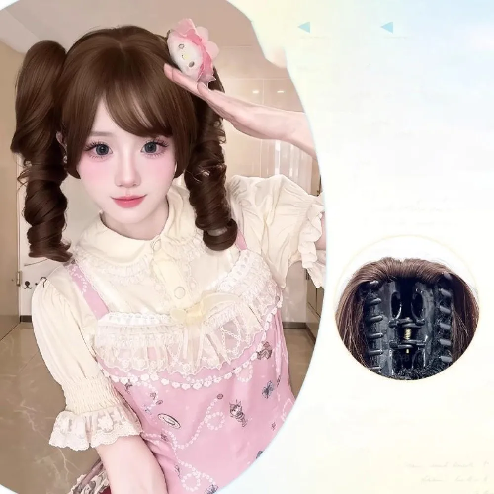 Parrucca sintetica con doppia coda di cavallo alla moda, ricciolo romano, carino Lolita, giapponese, dolce elastico, stile lungo, corto, capelli ricci